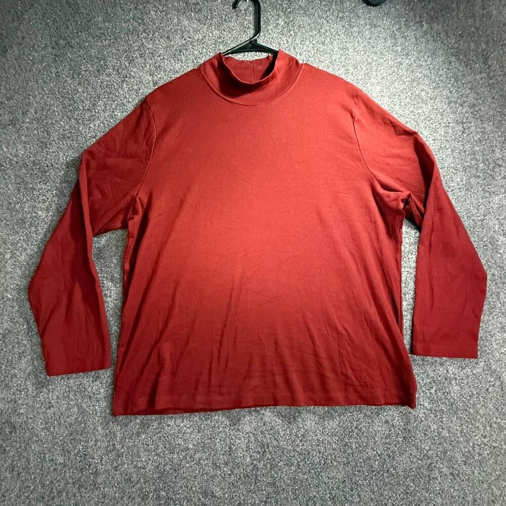 Jones New York Sport Mock Neck Long Sleeve Shirt Red Plus Size 3X Cotton